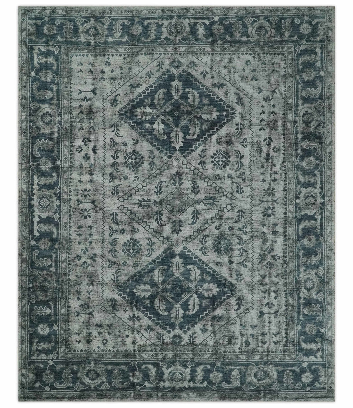 Vintage Style Distressed Traditional Hand Knotted Serapi Silver and Gray Multi Size Area Rug.