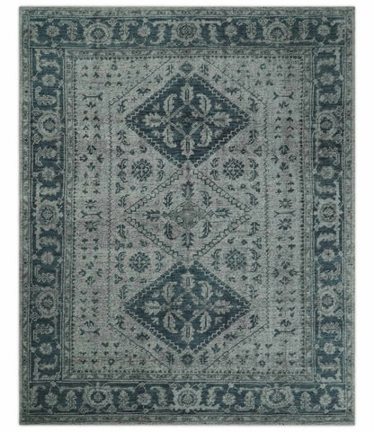 Vintage Style Distressed Traditional Hand Knotted Serapi Silver and Gray Multi Size Area Rug.
