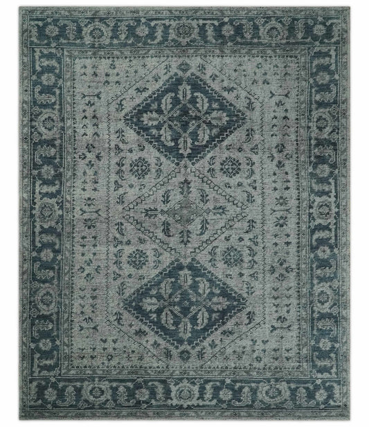 Vintage Style Distressed Traditional Hand Knotted Serapi Silver and Gray Multi Size Area Rug.
