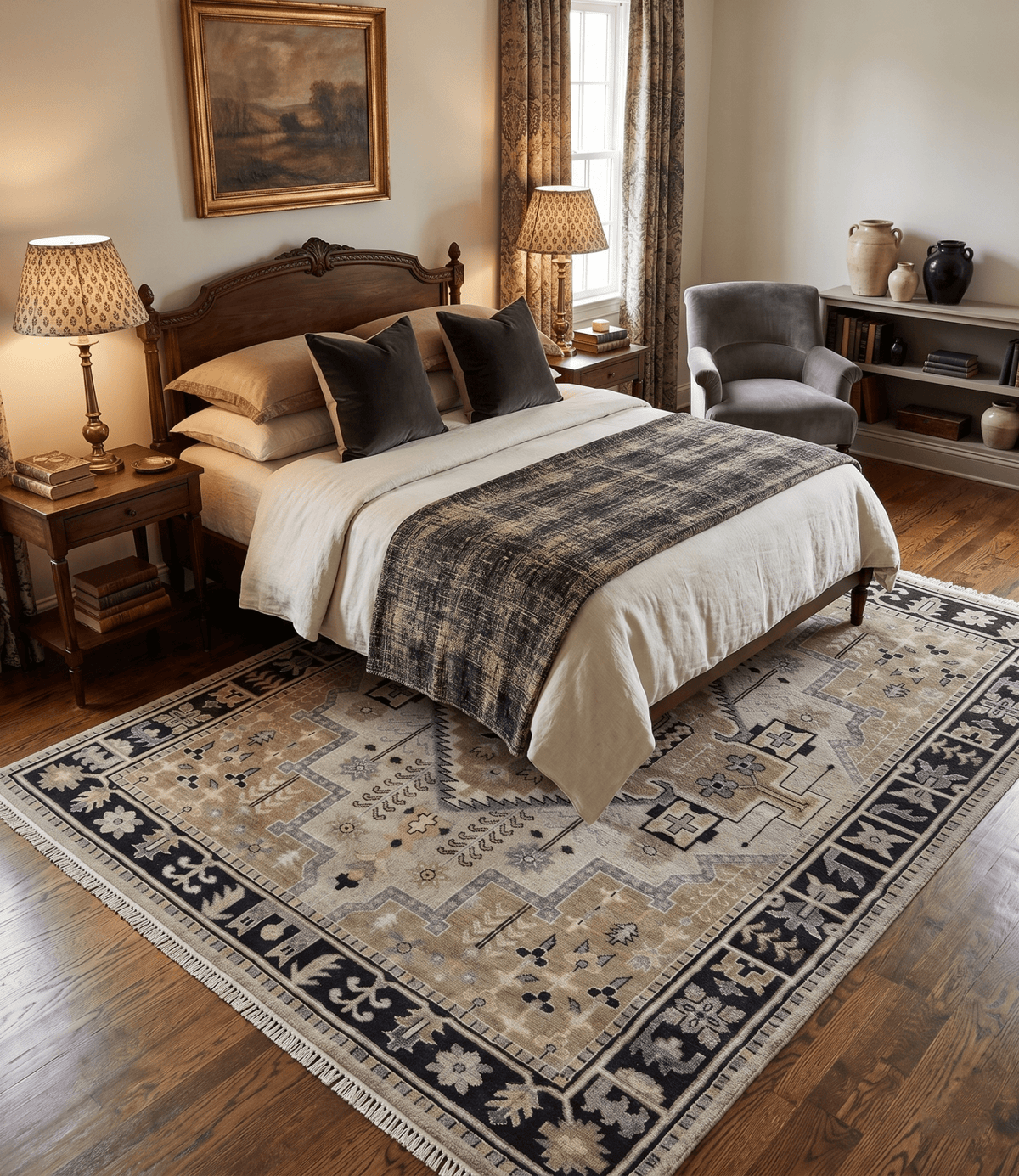 Vintage Distressed Hand Knotted Traditional Heriz Camel Custom Made wool Area Rug.