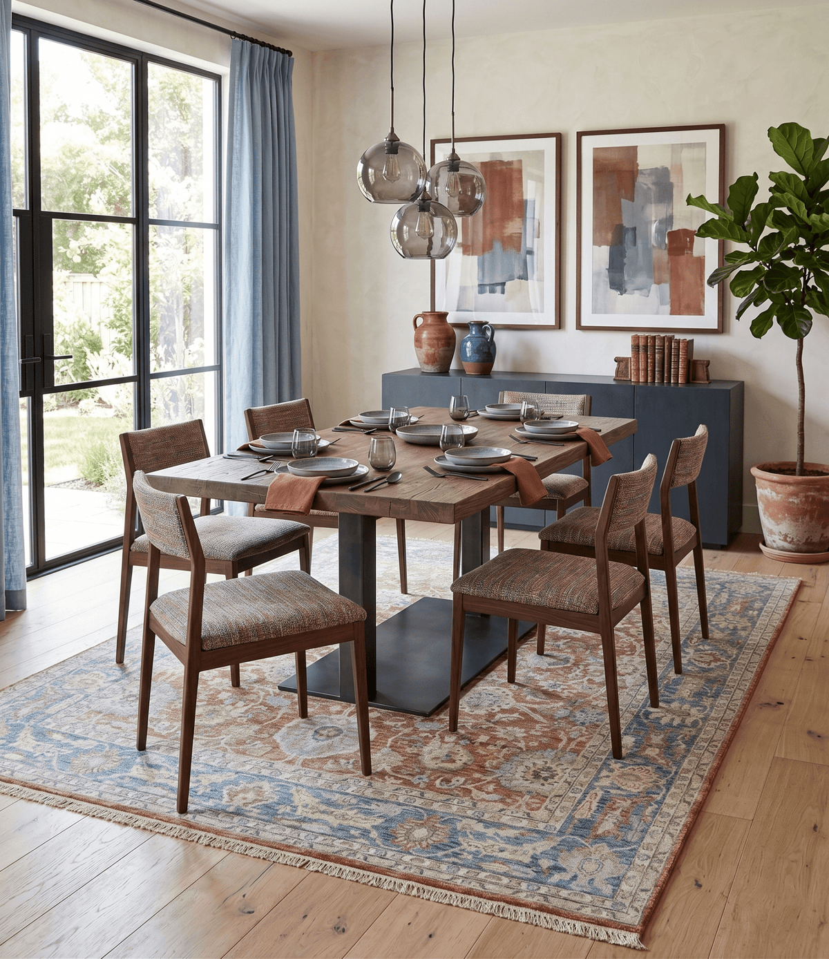 Vintage Hand Knotted 8x10 Rust and Blue Traditional Oxidized Textured Persian Low Pile Wool Rug | TRD2601.