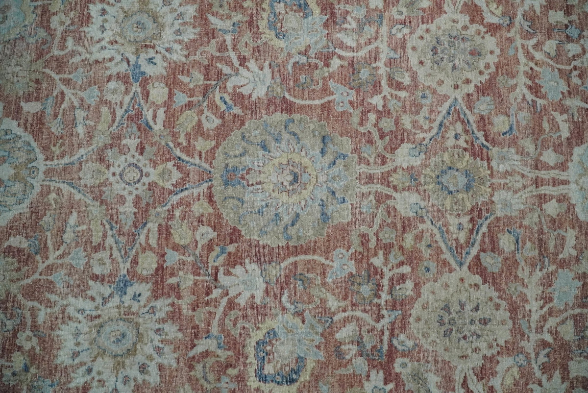 Vintage Hand Knotted 8x10 Rust and Blue Traditional Oxidized Textured Persian Low Pile Wool Rug | TRD2601.
