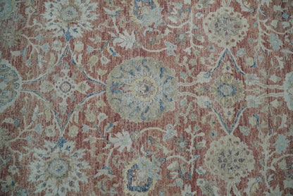 Vintage Hand Knotted 8x10 Rust and Blue Traditional Oxidized Textured Persian Low Pile Wool Rug | TRD2601.