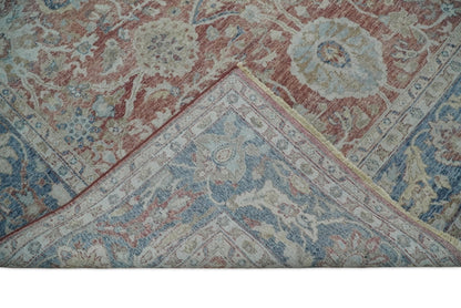 Vintage Hand Knotted 8x10 Rust and Blue Traditional Oxidized Textured Persian Low Pile Wool Rug | TRD2601.