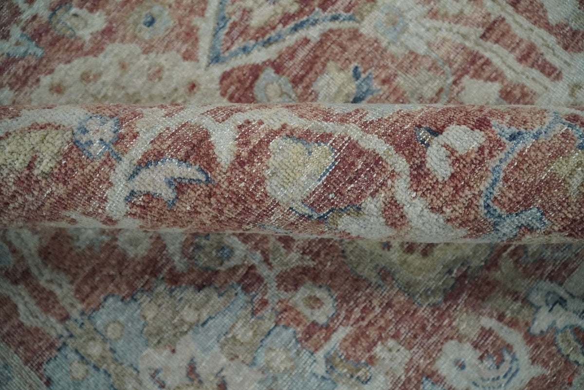 Vintage Hand Knotted 8x10 Rust and Blue Traditional Oxidized Textured Persian Low Pile Wool Rug | TRD2601.