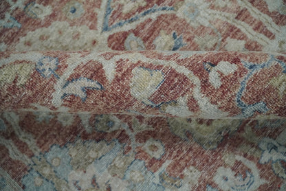 Vintage Hand Knotted 8x10 Rust and Blue Traditional Oxidized Textured Persian Low Pile Wool Rug | TRD2601.