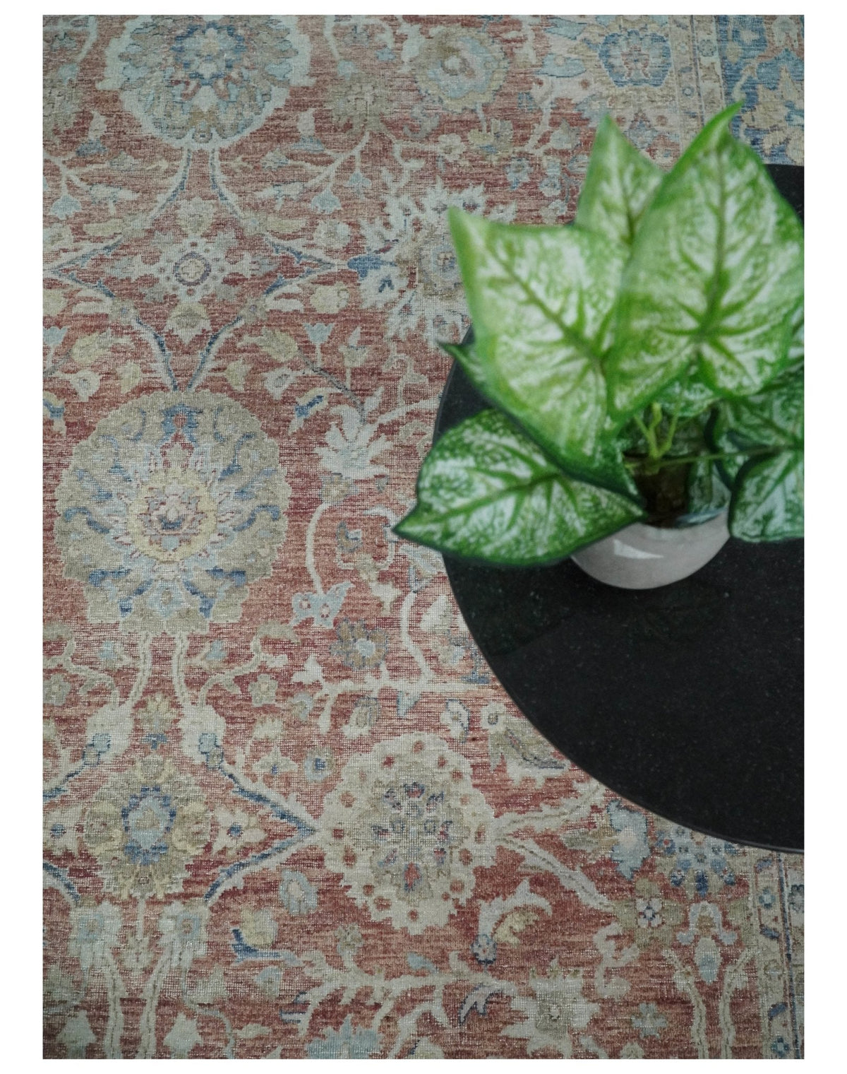 Vintage Hand Knotted 8x10 Rust and Blue Traditional Oxidized Textured Persian Low Pile Wool Rug | TRD2601.