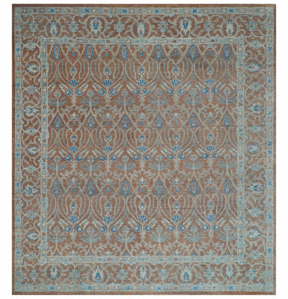Vintage Style Hand Knotted Serapi Blue and Rust Traditional Custom Made Area Rug.
