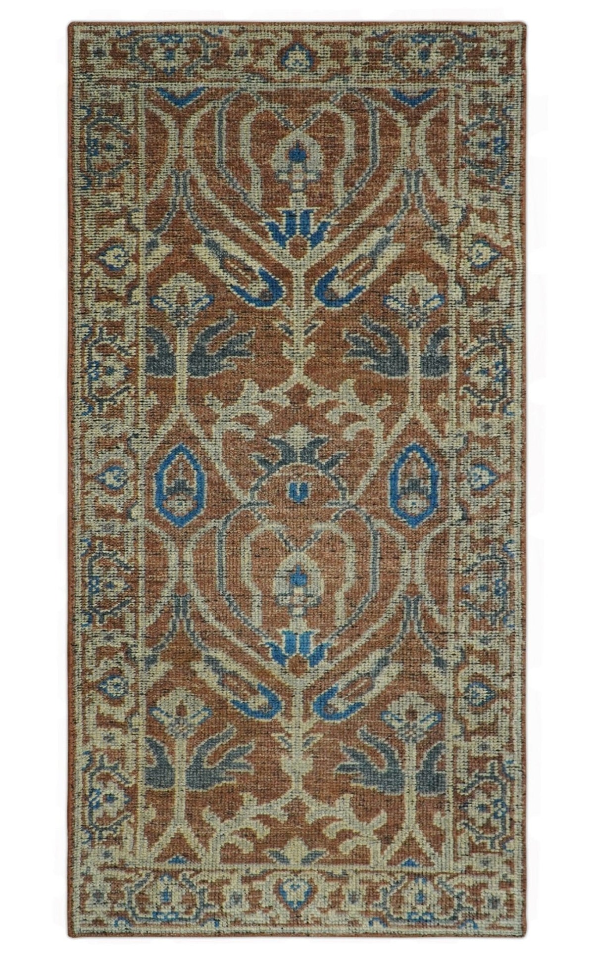 Vintage Style Hand Knotted Serapi Blue and Rust Traditional Custom Made Area Rug.