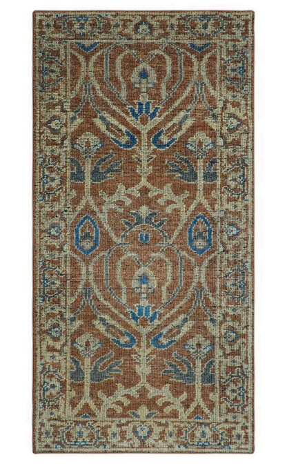 Vintage Style Hand Knotted Serapi Blue and Rust Traditional Custom Made Area Rug.
