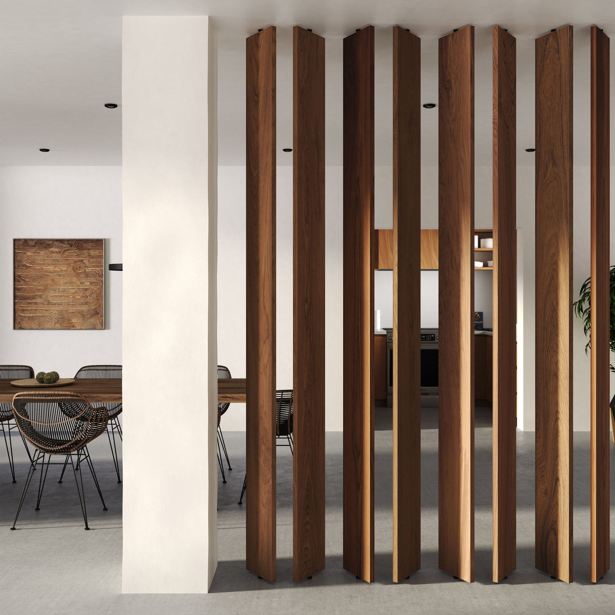 Wide Wood Slat Room Divider.