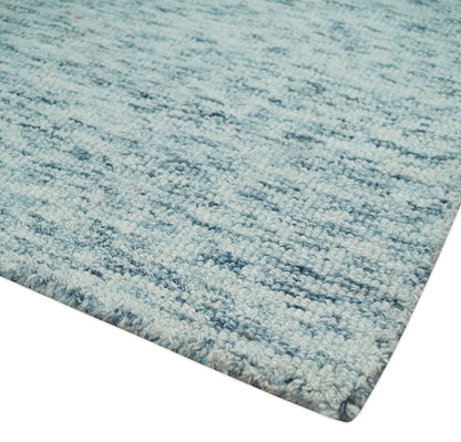 Custom Made Ivory and Blue Abstract Hand Tufted Wool Area Rug.