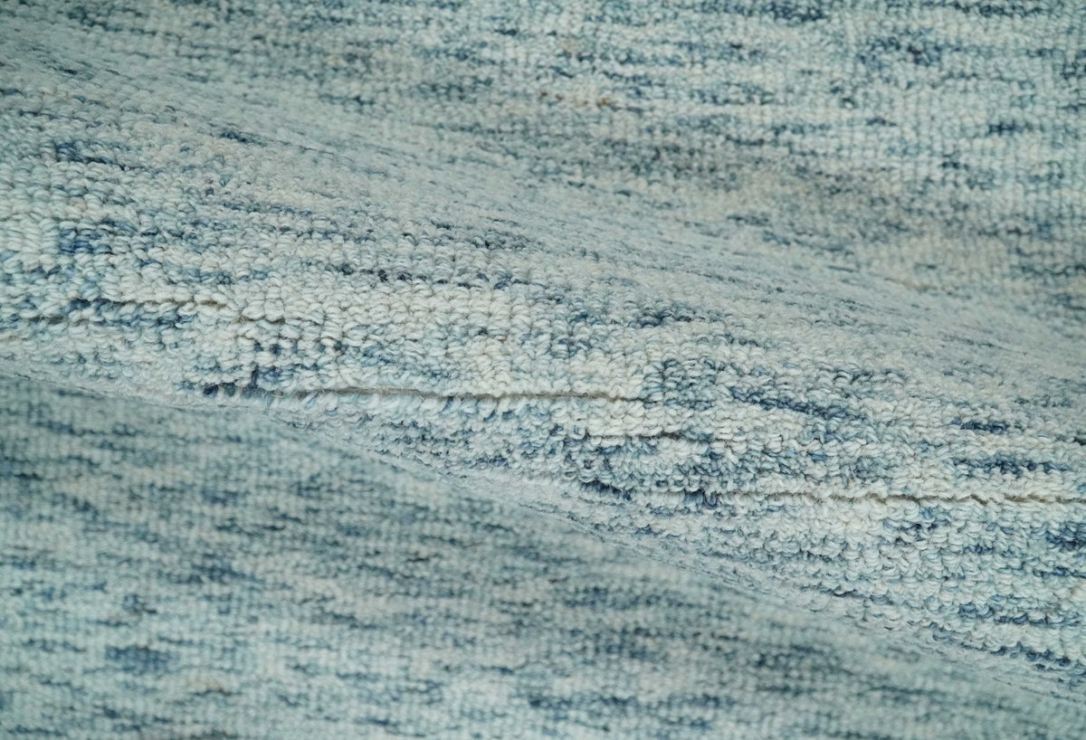 Custom Made Ivory and Blue Abstract Hand Tufted Wool Area Rug.