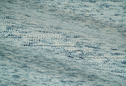 Custom Made Ivory and Blue Abstract Hand Tufted Wool Area Rug.