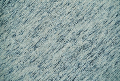 Custom Made Ivory and Blue Abstract Hand Tufted Wool Area Rug.
