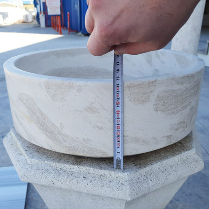 Natural Stone White Limestone Vessel Sink Polished (D)16" (H)6".