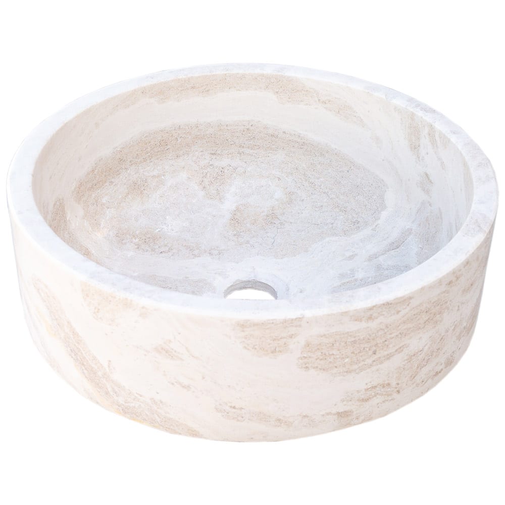 Natural Stone White Limestone Vessel Sink Polished (D)16" (H)6".