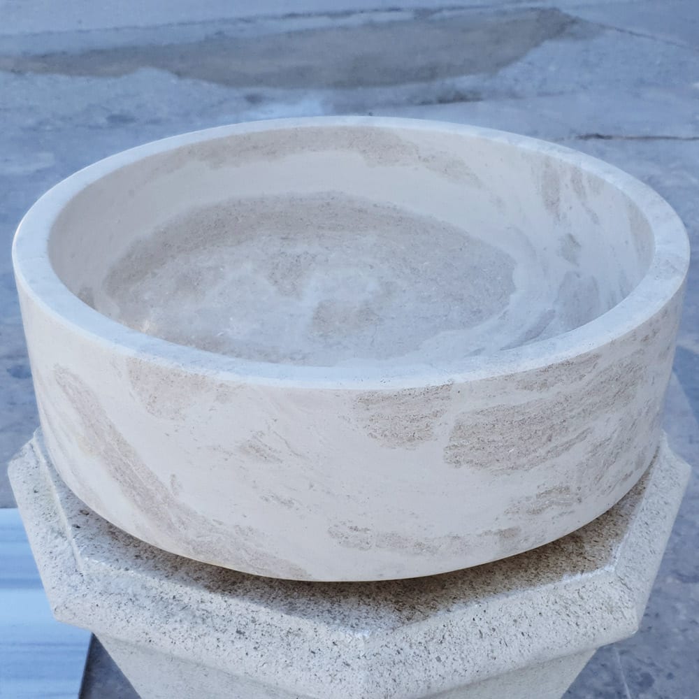 Natural Stone White Limestone Vessel Sink Polished (D)16" (H)6".