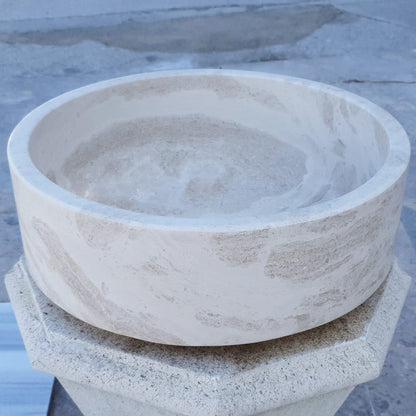 Natural Stone White Limestone Vessel Sink Polished (D)16" (H)6".
