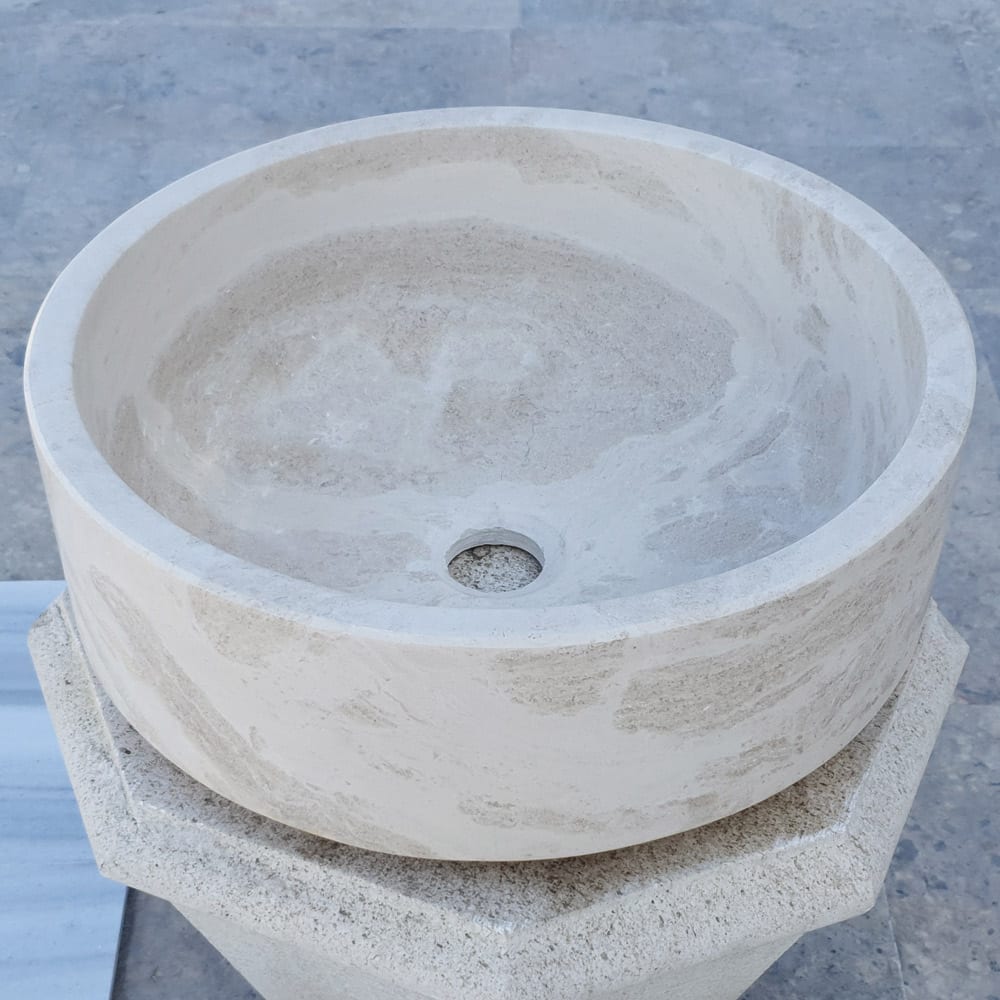 Natural Stone White Limestone Vessel Sink Polished (D)16" (H)6".