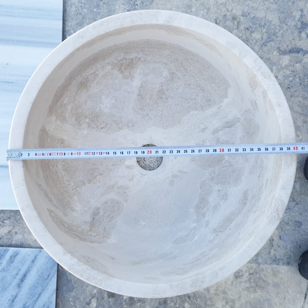 Natural Stone White Limestone Vessel Sink Polished (D)16" (H)6".