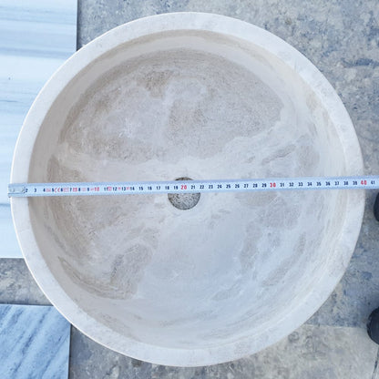 Natural Stone White Limestone Vessel Sink Polished (D)16" (H)6".