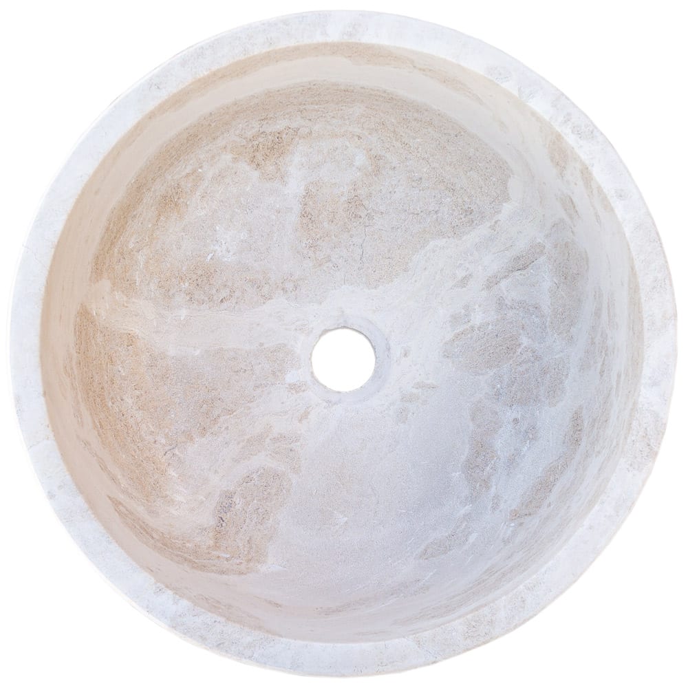 Natural Stone White Limestone Vessel Sink Polished (D)16" (H)6".