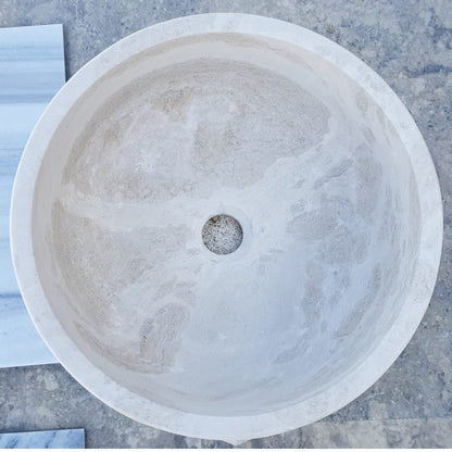 Natural Stone White Limestone Vessel Sink Polished (D)16" (H)6".