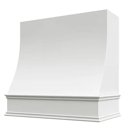 Riley & Higgs White Wood Range Hood With Sloped Front and Decorative Trim - 30", 36", 42", 48", 54" and 60" Widths Available
