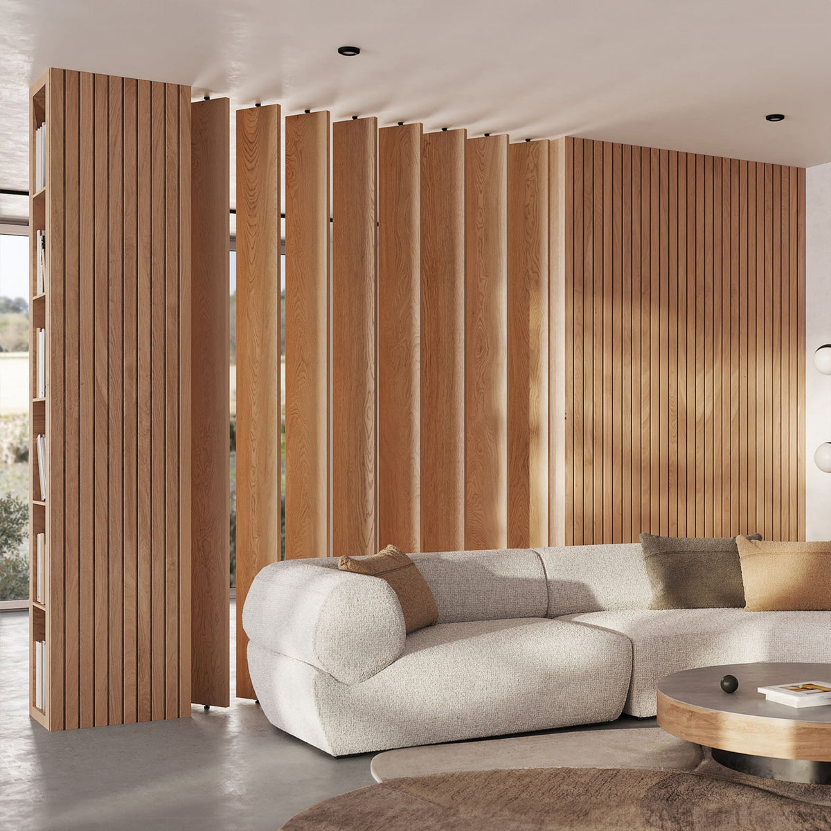 Wide Wood Slat Room Divider.