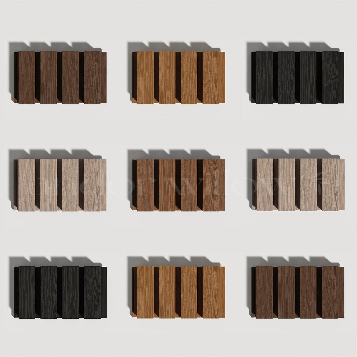 Exterior Wood-Look Composite Slat Panel Samples.
