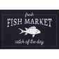 Joyfully Said Wooden signs 12 inches x 8 inches / Black-White Text / Light brown stain Fish Market