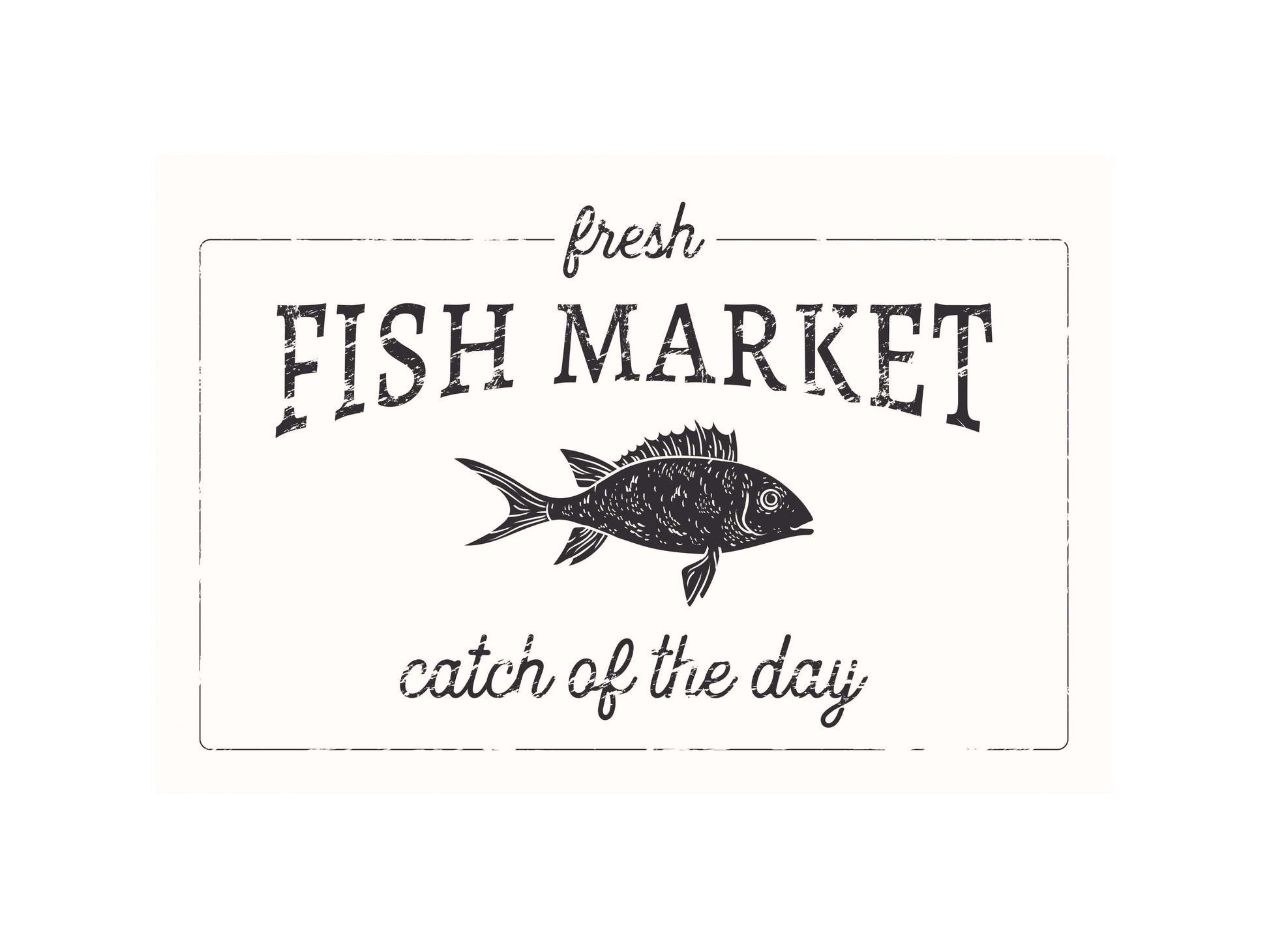 Joyfully Said Wooden signs 12 inches x 8 inches / Soft White-Black Text / Dark brown stain Fish Market