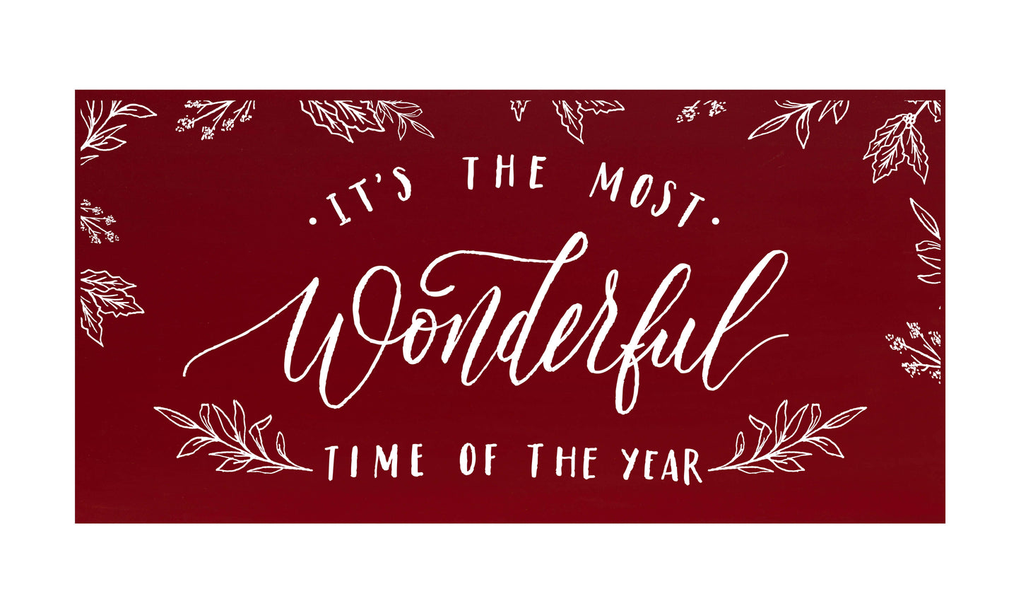 Joyfully Said Wooden signs 24 inches x 12 inches / Red-White Text / Light brown stain It's the Most Wonderful Time of the Year
