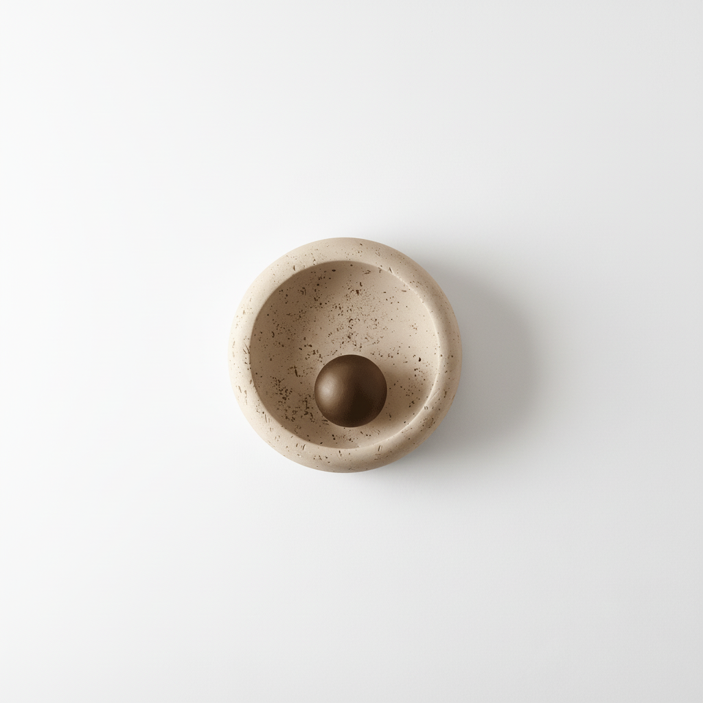 Ceramic wall lamp with a spherical object on a beige background
