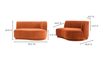 The Carpentry Shop Co. Yoon Chaise Right Fired Rust Yoon Chaise Right Fired Rust