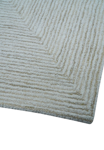Zoha Custom Made Modern Style White And Beige Wool Rug.