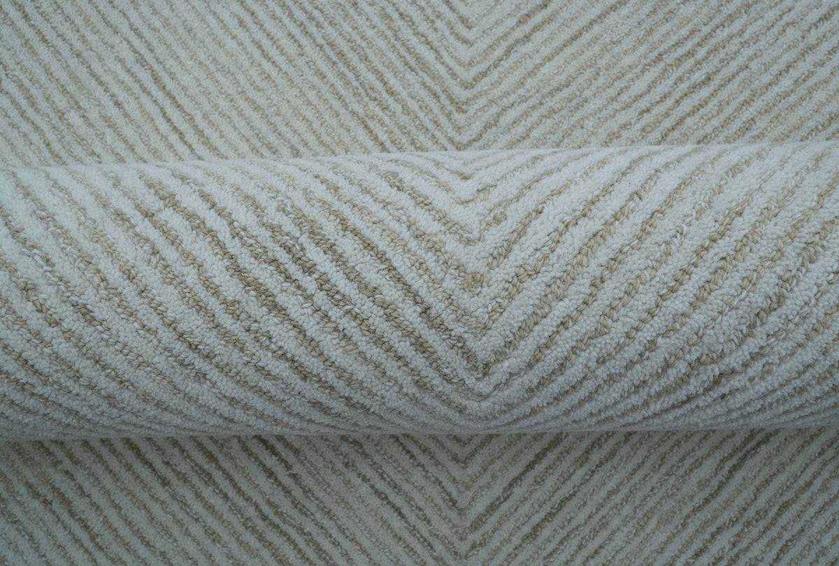 Zoha Custom Made Modern Style White And Beige Wool Rug.