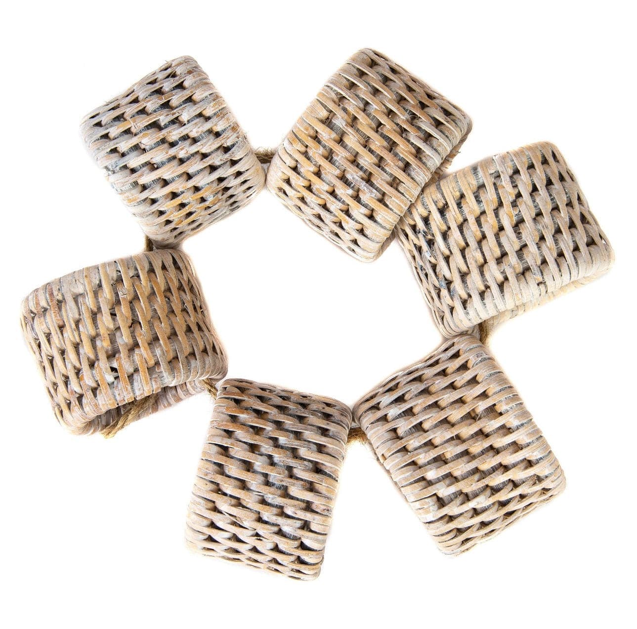 The Carpentry Shop Co. White Wash Rattan Oval Napkin Rings