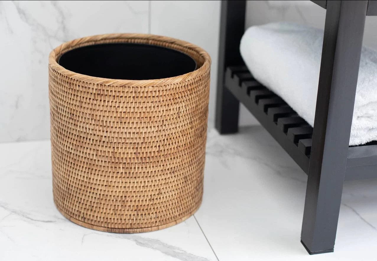 The Carpentry Shop Co. Rattan Round Waste Basket with Metal Iiner
