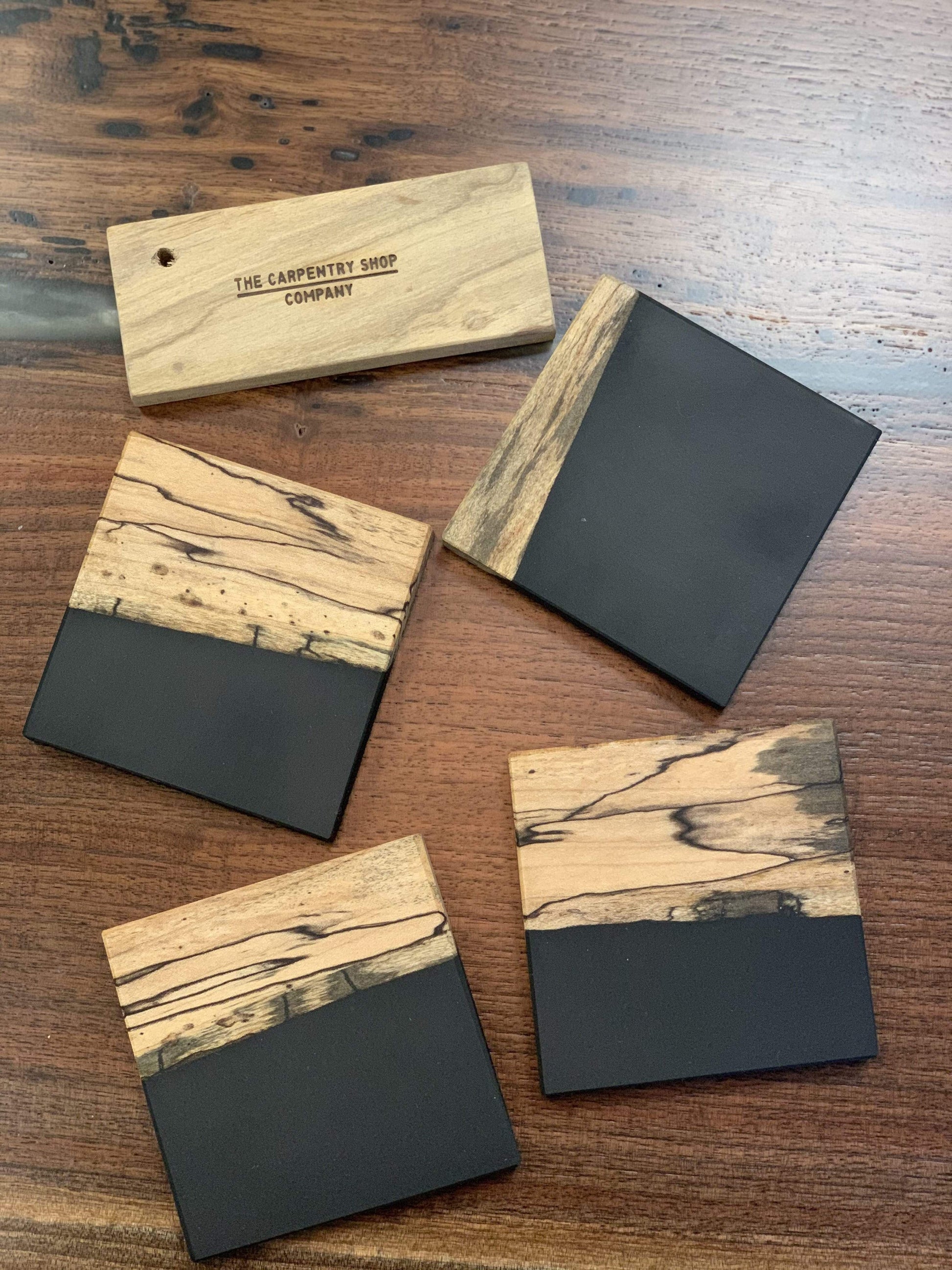 The Carpentry Shop Co., LLC Spalted Maple and Black Epoxy Coaster Set